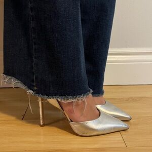 SCHUTZ Silver Pointed-Toe Stiletto Mules